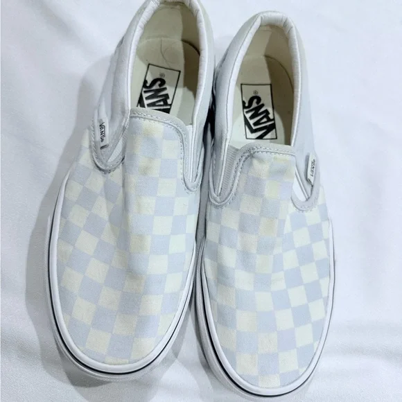 Vans Light Blue and White Checkered Slip-On Sneakers - Picture 2 of 5